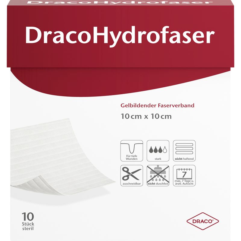DRACOHYDROFASER 10x10 cm gelbildender Faserverband